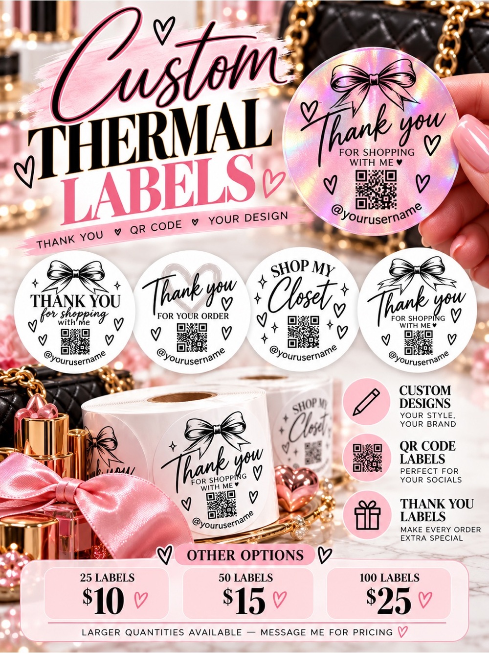 Custom Thermal Labels | Personalized 2” Stickers (100)